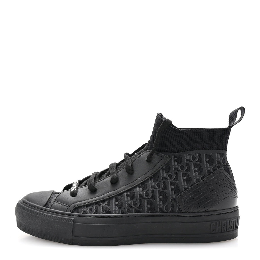 Technical Canvas Mesh Calfskin Womens Matte Oblique Walk'n Dior High Top Sneakers 36.5 Black