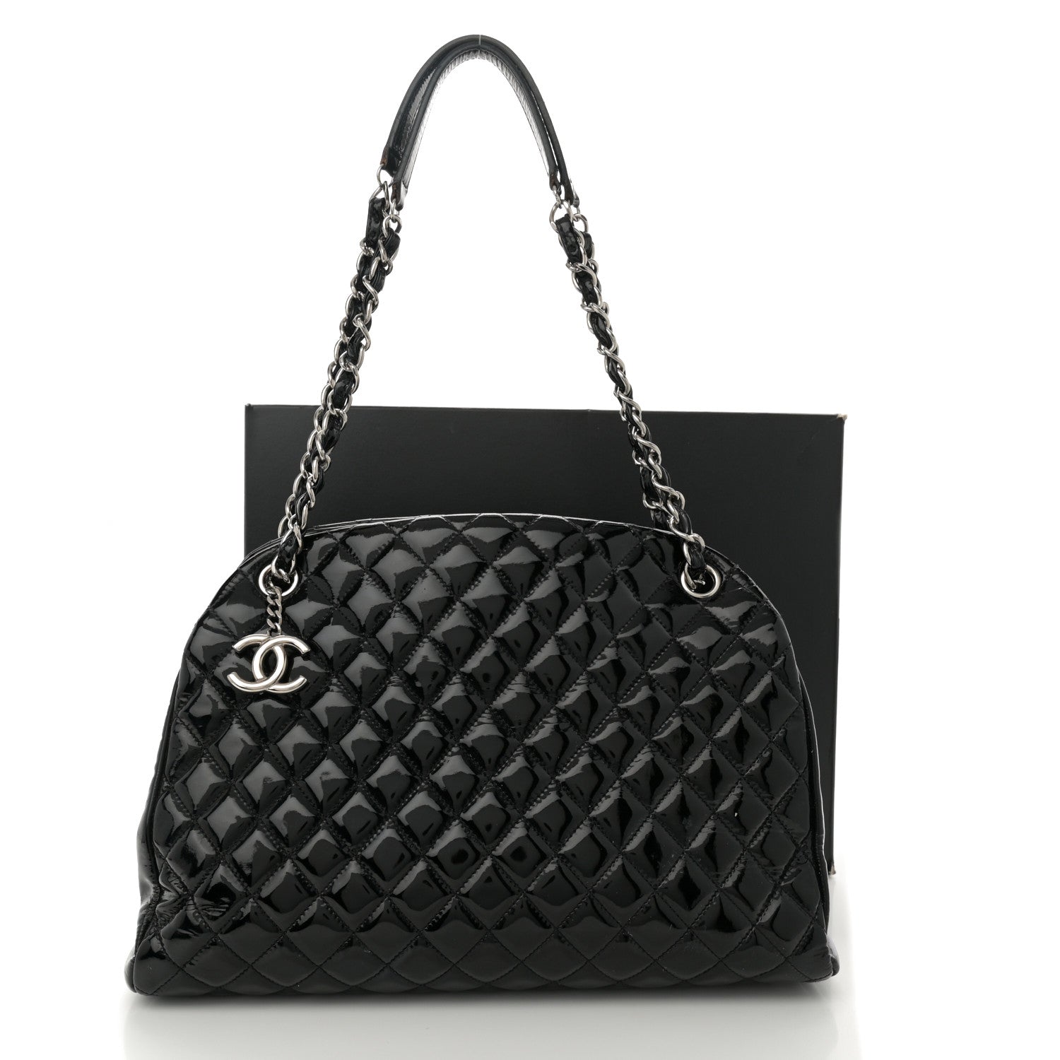 Patent Quilted Large Just Mademoiselle Bowling Bag Black