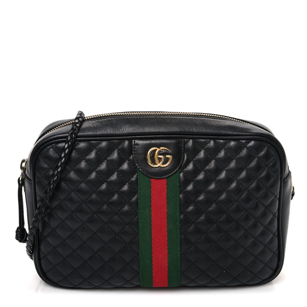 Calfskin Web Trapuntata Small GG Shoulder Bag Black