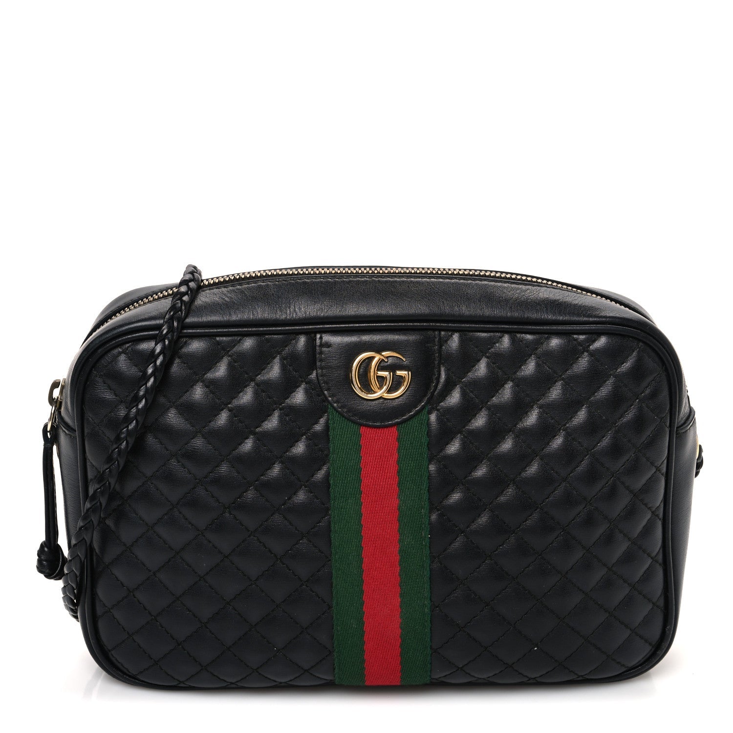 Calfskin Web Trapuntata Small GG Shoulder Bag Black