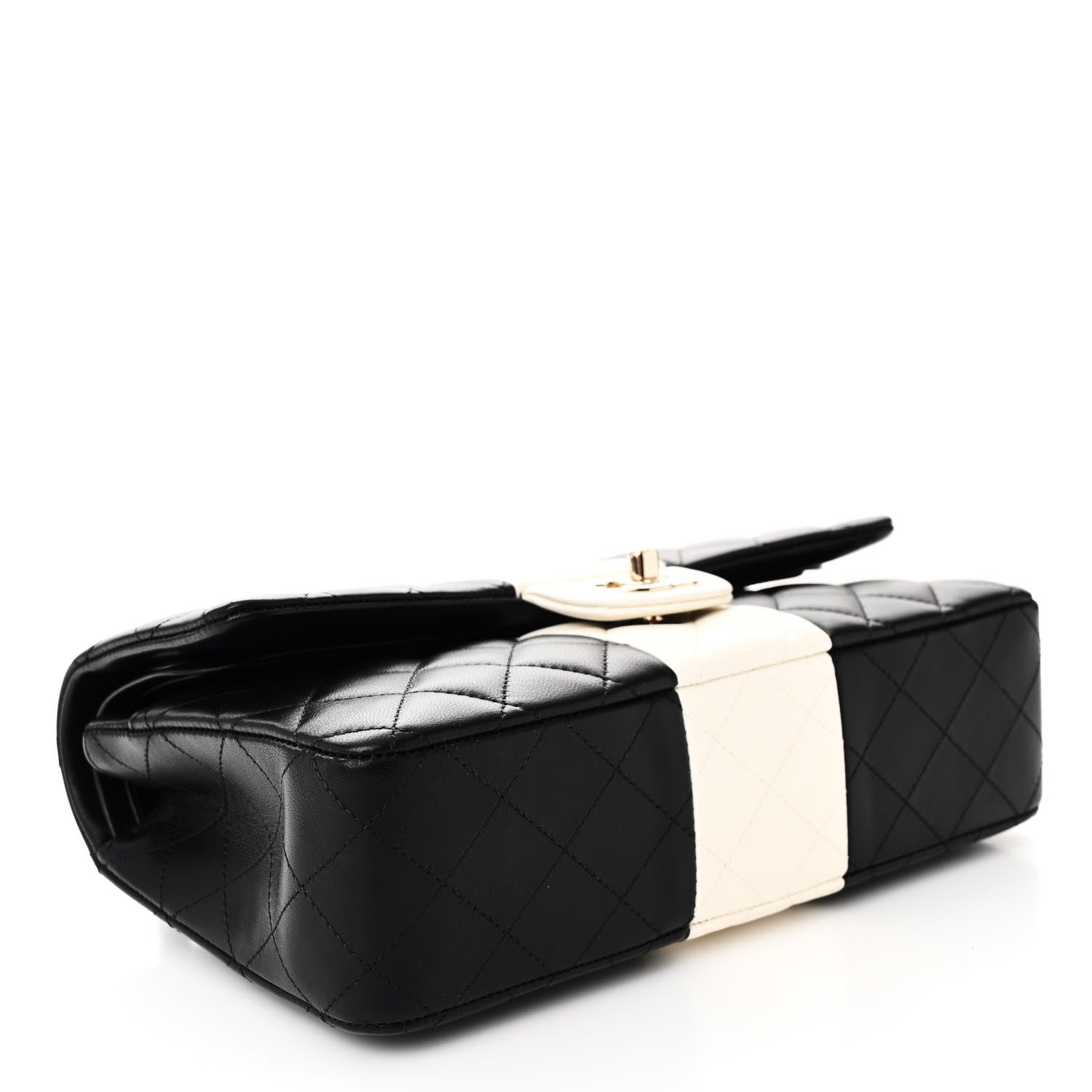 Lambskin Quilted Medium Double Flap Black White