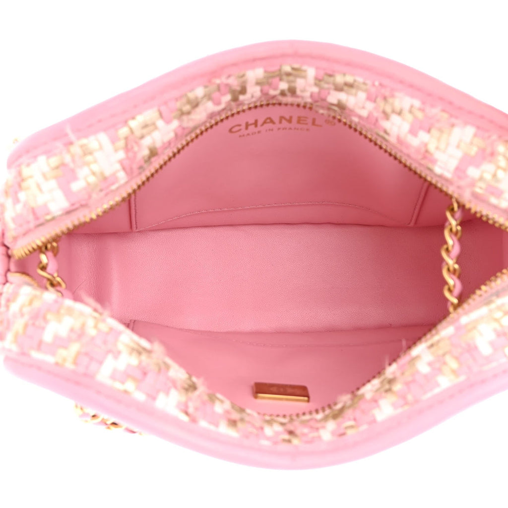 Metallic Lambskin Viscose Woven Camera Case Rose Beige