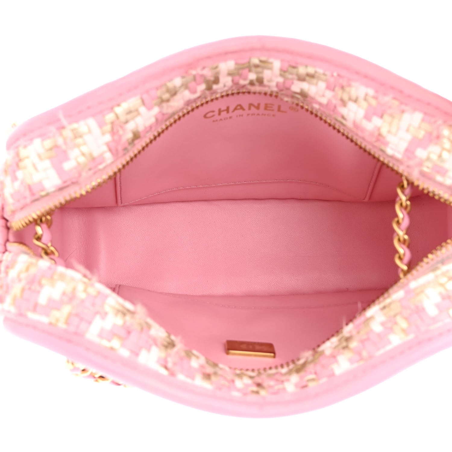 Metallic Lambskin Viscose Woven Camera Case Rose Beige