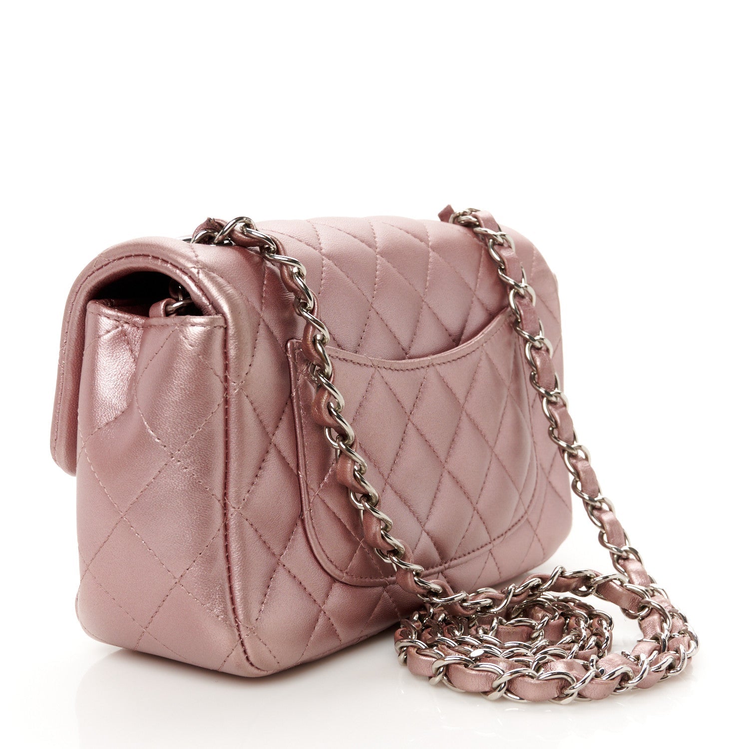 Metallic Lambskin Quilted Mini Rectangular Flap Pink