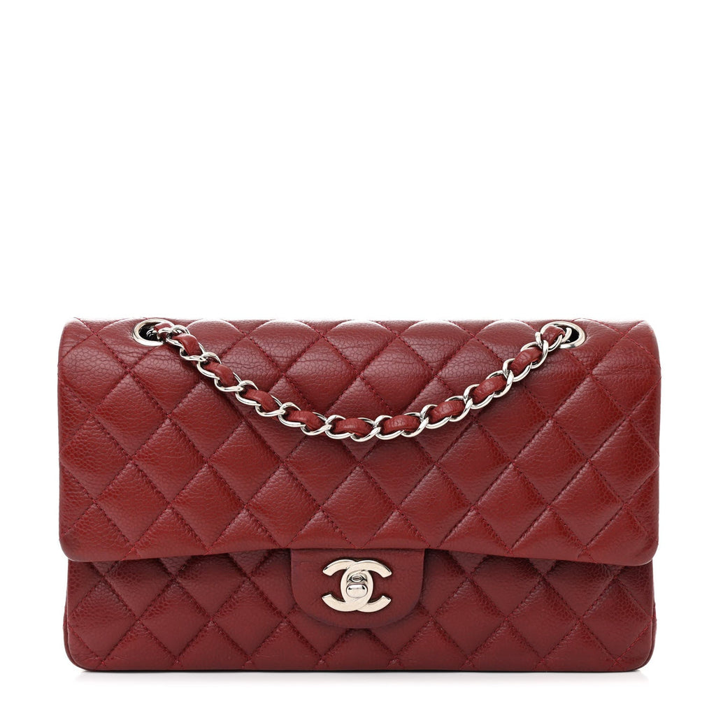 Caviar Quilted Medium Double Flap Burgundy