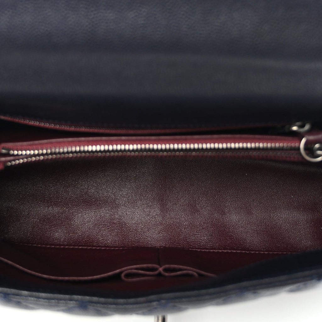 Caviar Lizard Quilted Small Coco Handle Flap Navy Blue