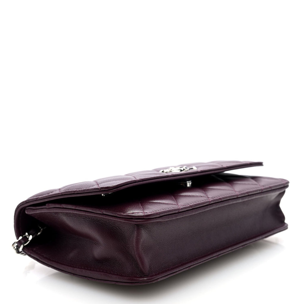 Lambskin Quilted Enamel CC Wallet On Chain WOC Burgundy