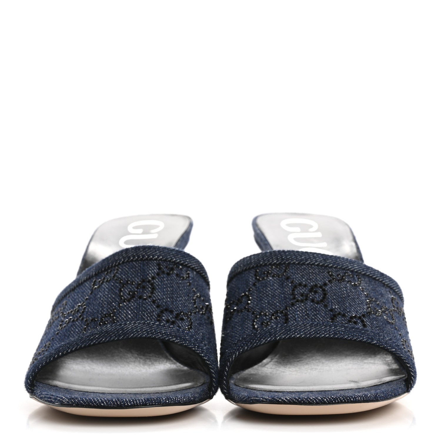 Denim Crystal GG Monogram Mules 40 Blue