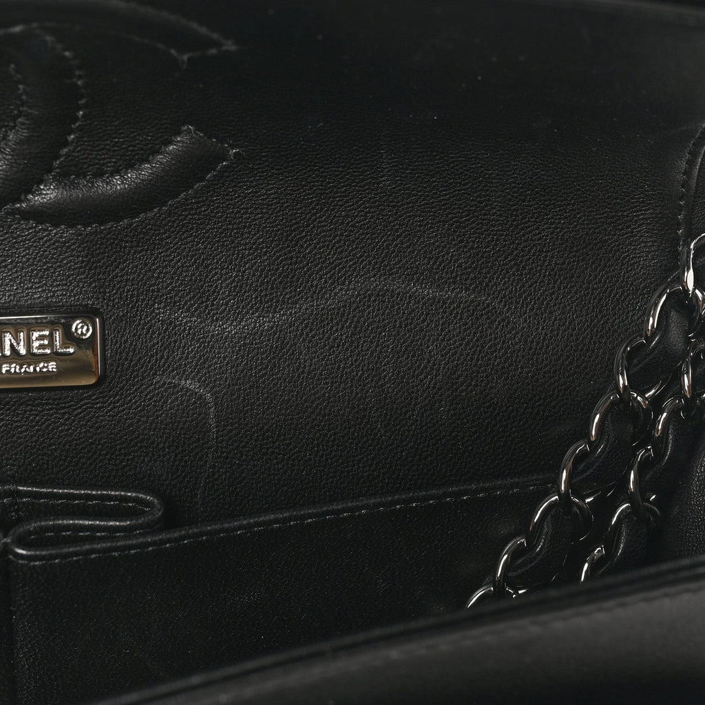 Lambskin Quilted Beaded Medium Double Flap Black