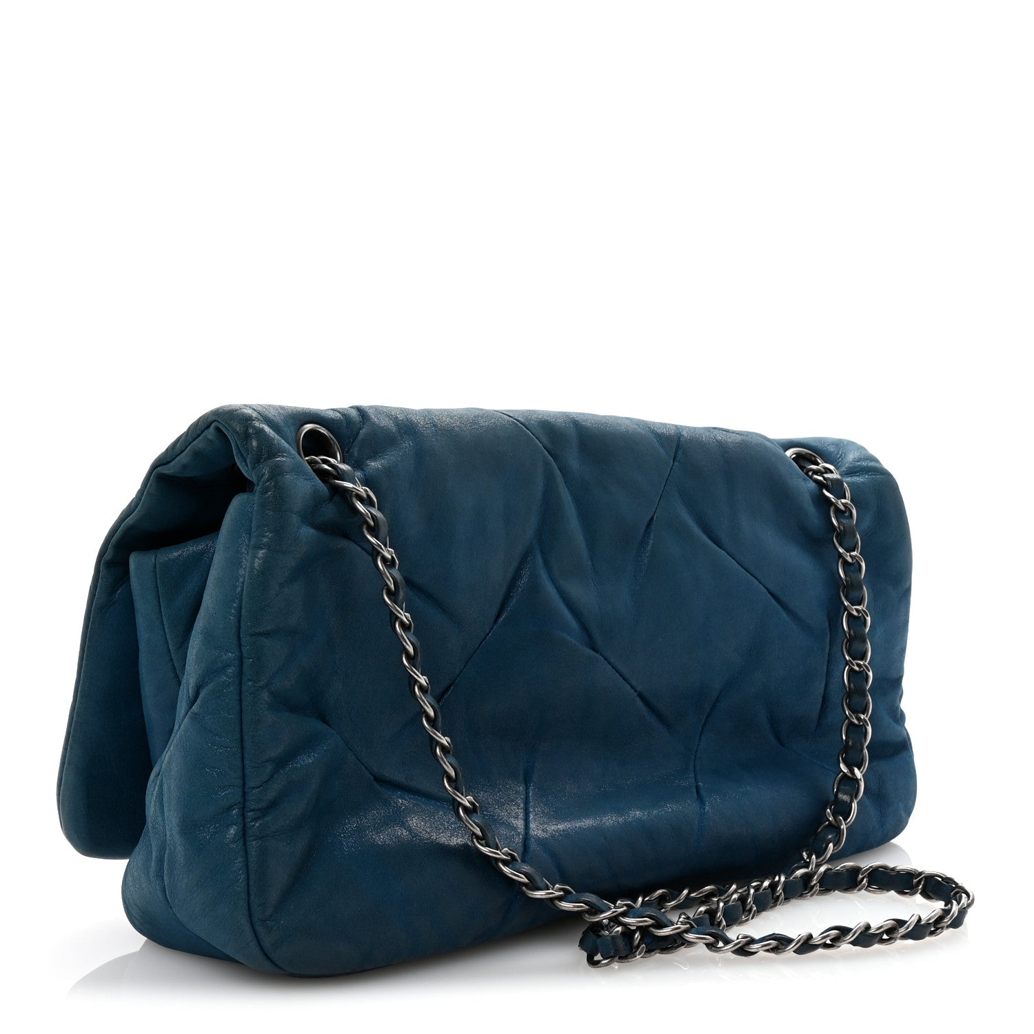 Iridescent Calfskin Glint Flap Blue