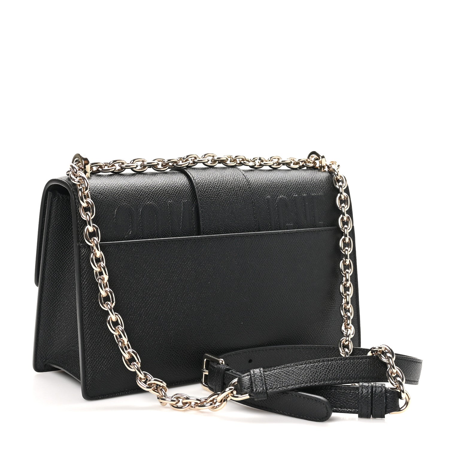 Grained Calfskin Embossed 30 Montaigne Chain Flap Bag Black