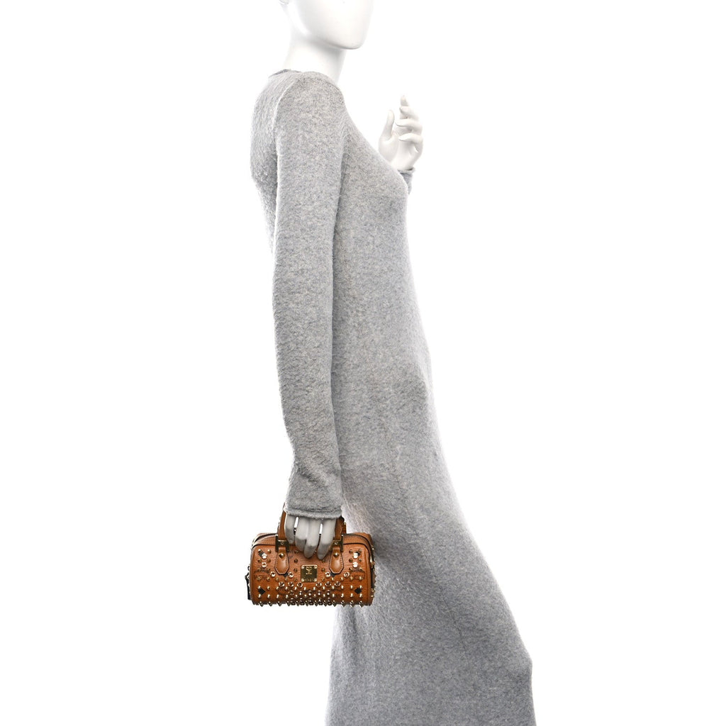 Visetos  Studded Mini Boston Bag Cognac