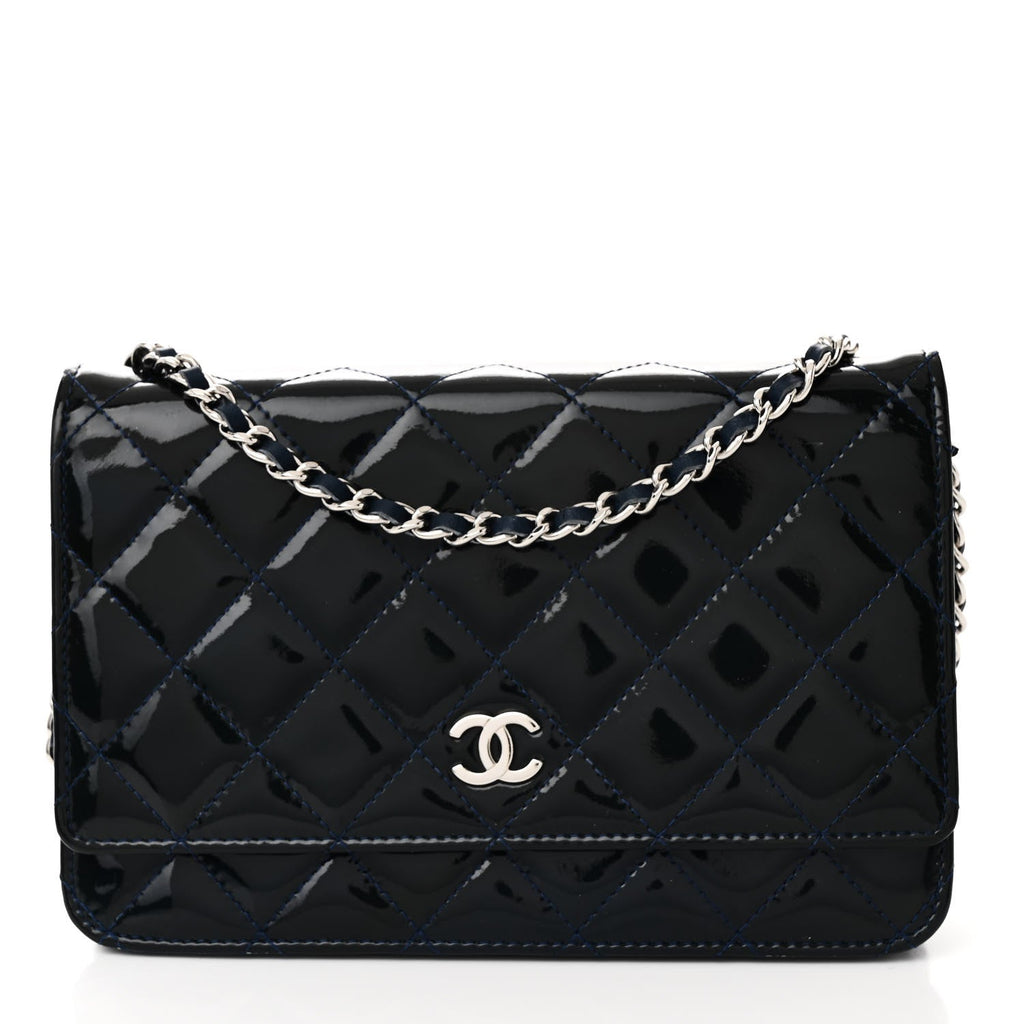 Patent Quilted Wallet On Chain WOC Blue