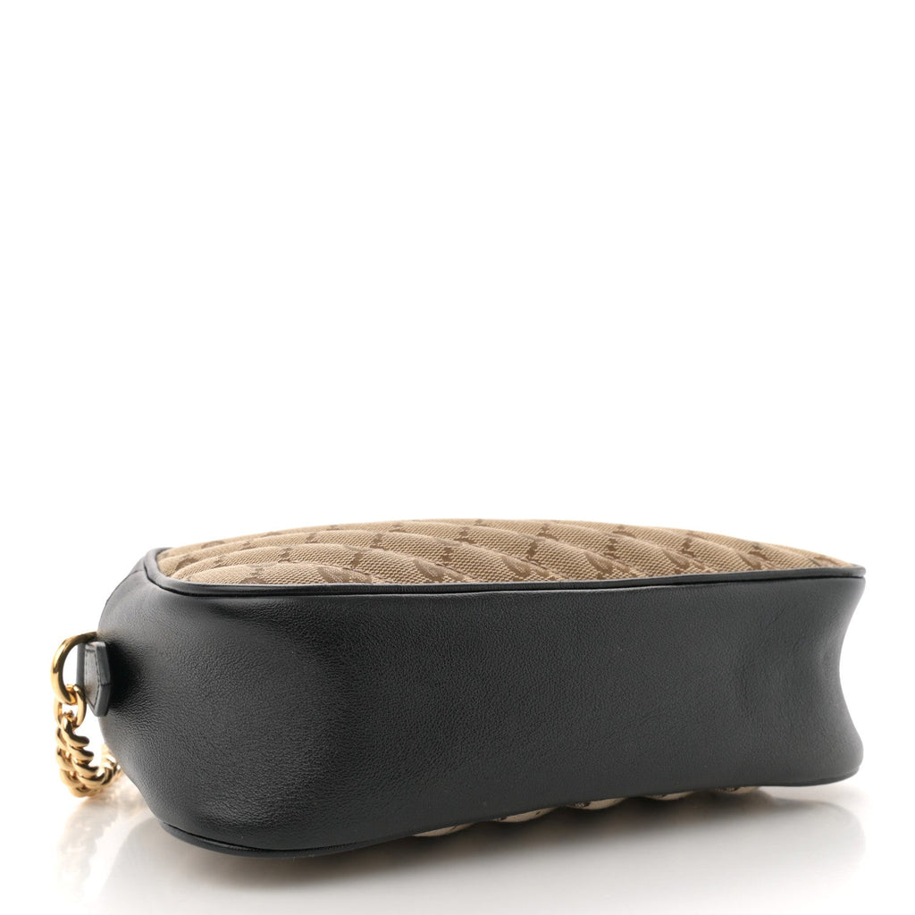 Monogram Matelasse Diagonal Small GG Marmont Chain Shoulder Bag Beige Black
