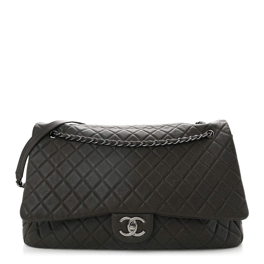 Calfskin Quilted XXL Travel Flap Bag Khaki