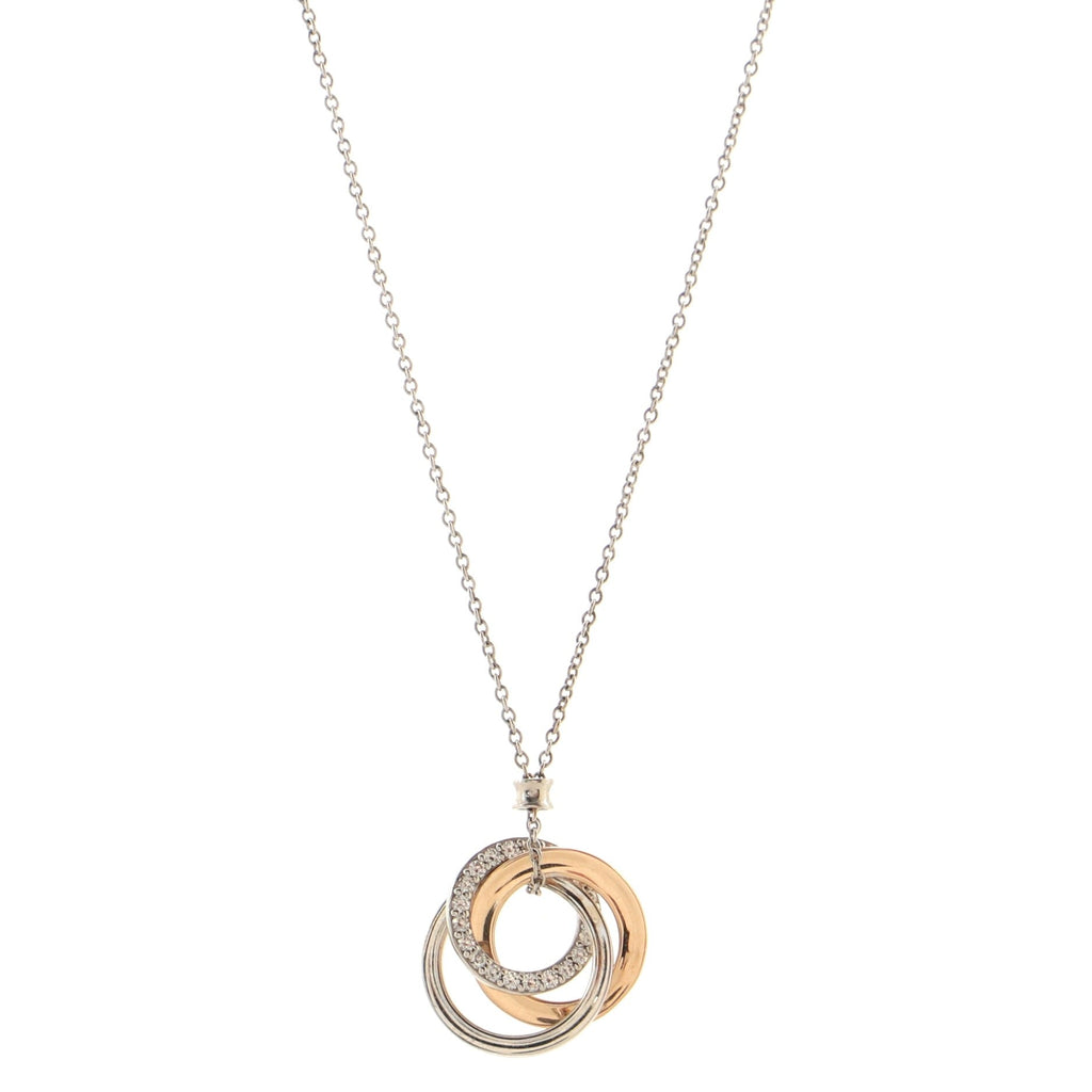 Triple Interlocking Circles Pendant Necklace 18k White Gold with 18k Rose Gold and Diamonds