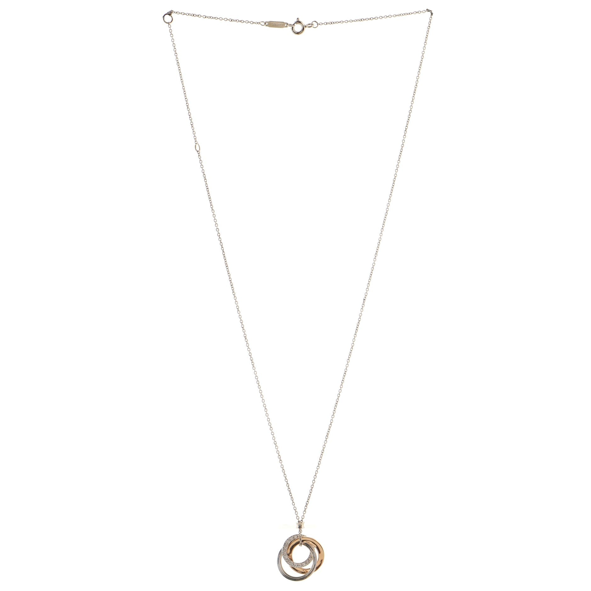 Triple Interlocking Circles Pendant Necklace 18k White Gold with 18k Rose Gold and Diamonds