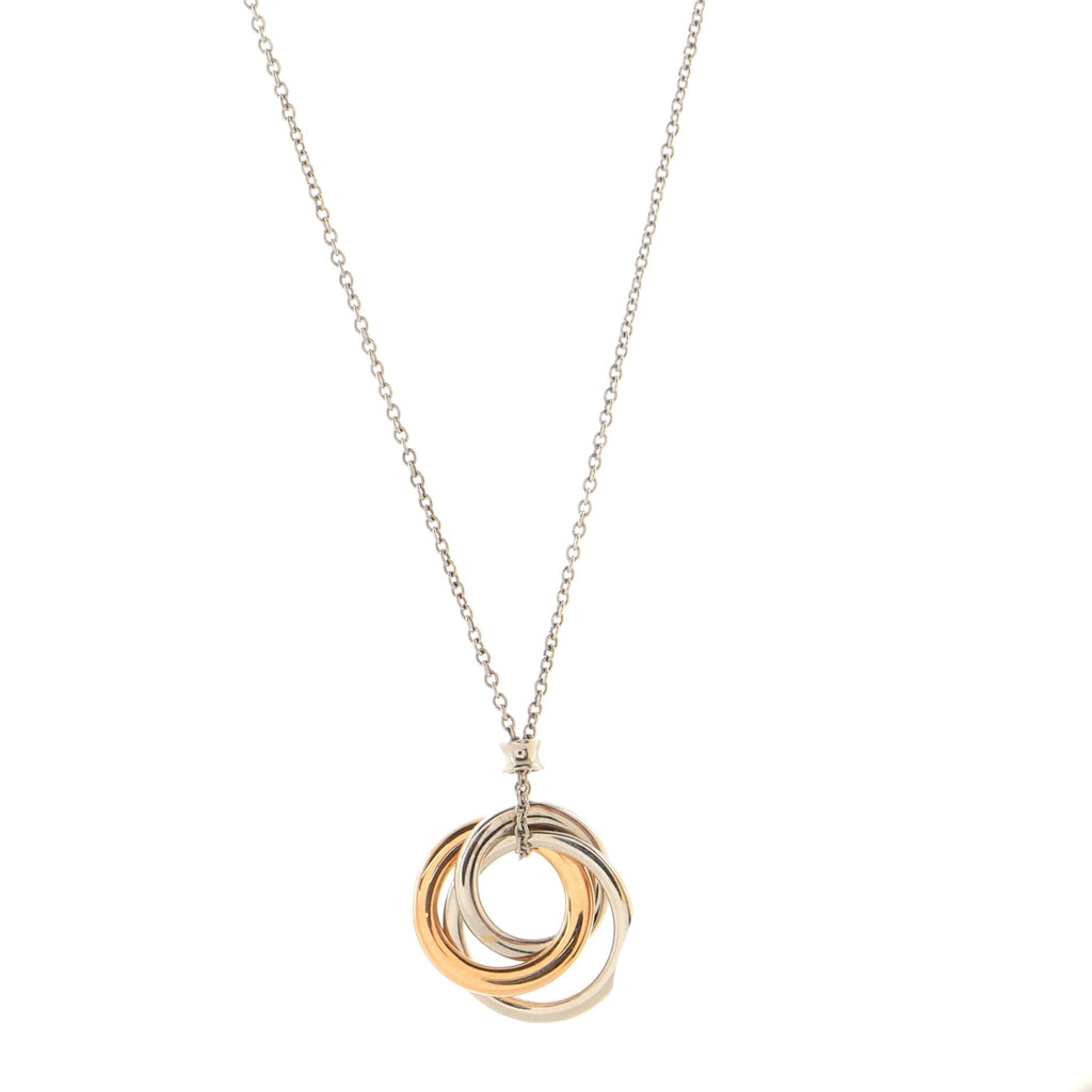 Triple Interlocking Circles Pendant Necklace 18k White Gold with 18k Rose Gold and Diamonds