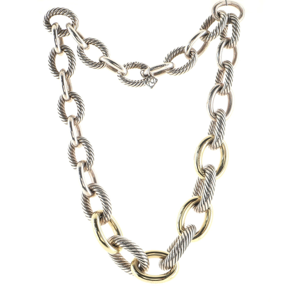 Oval Link Necklace Sterling Silver and 14K Yellow Gold Medium