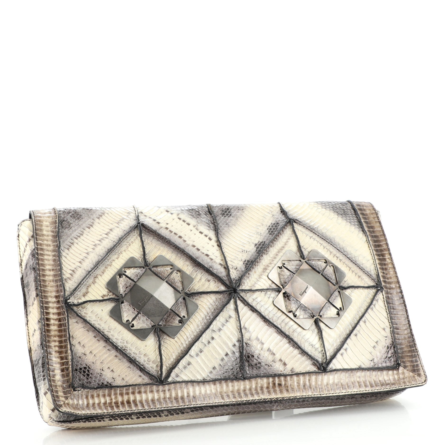 Flap Clutch Patchwork Python Large