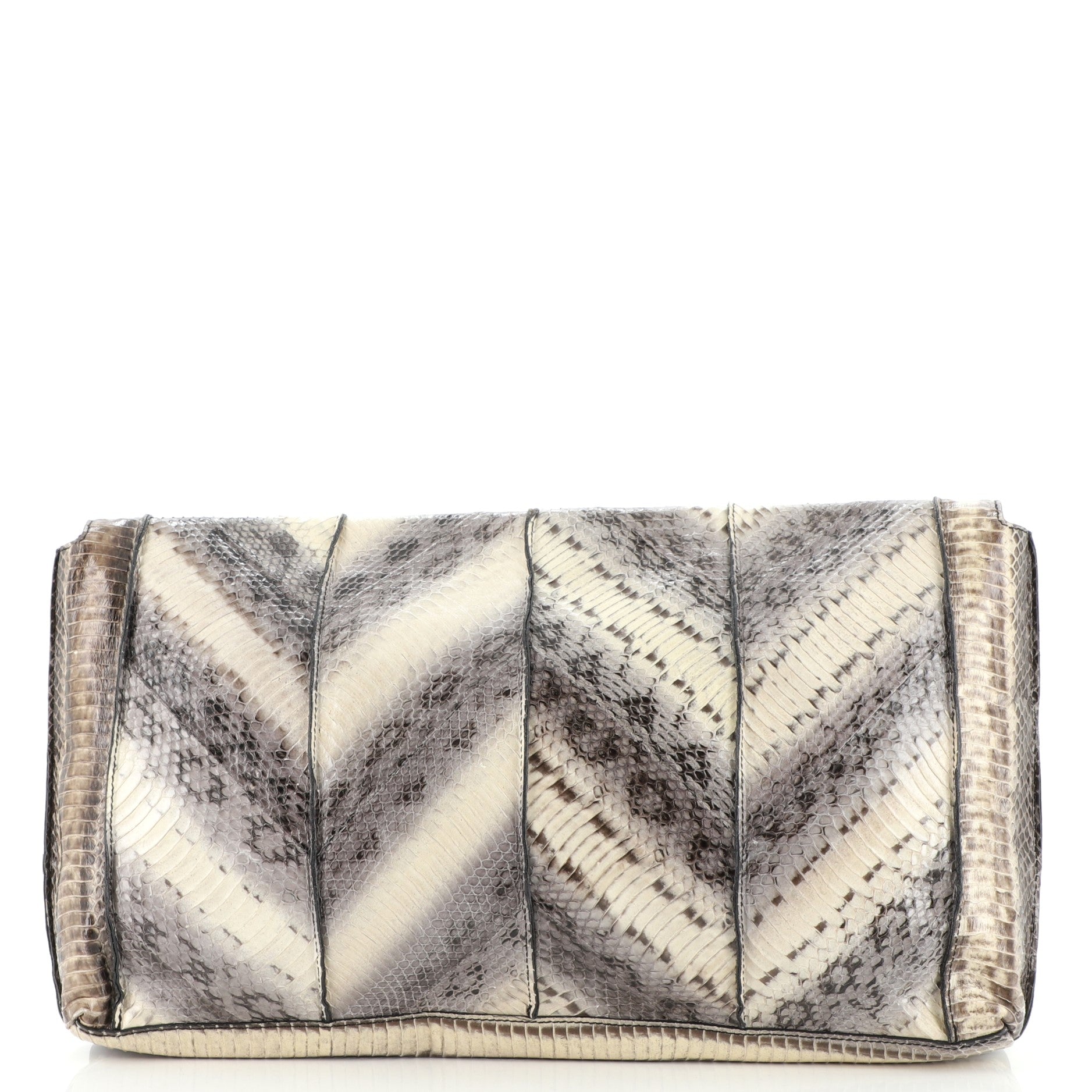 Flap Clutch Patchwork Python Large