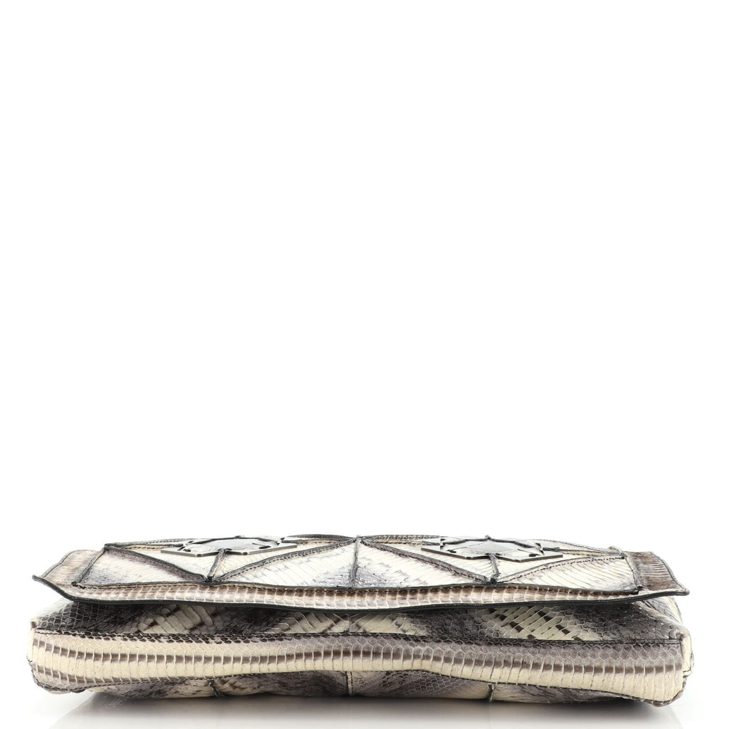 Flap Clutch Patchwork Python Large