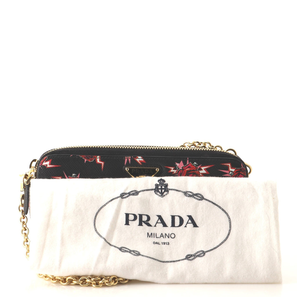 Double Zip Wallet on Chain Crossbody Saffiano Leather Mini