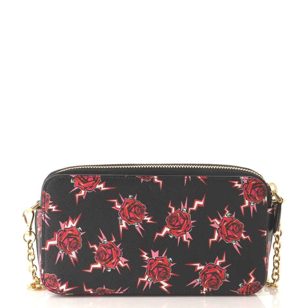 Double Zip Wallet on Chain Crossbody Saffiano Leather Mini