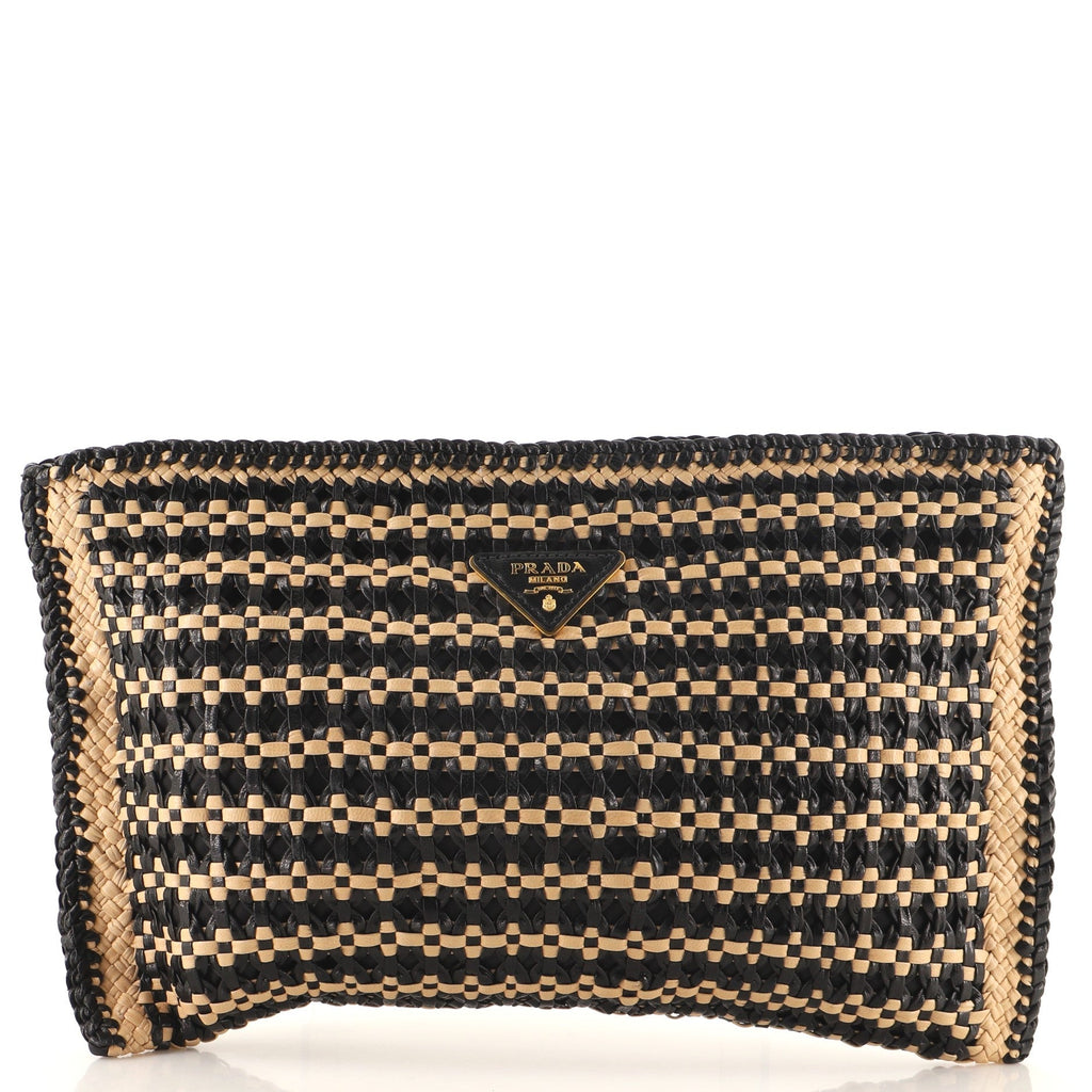 Zip Clutch Madras Woven Leather Large