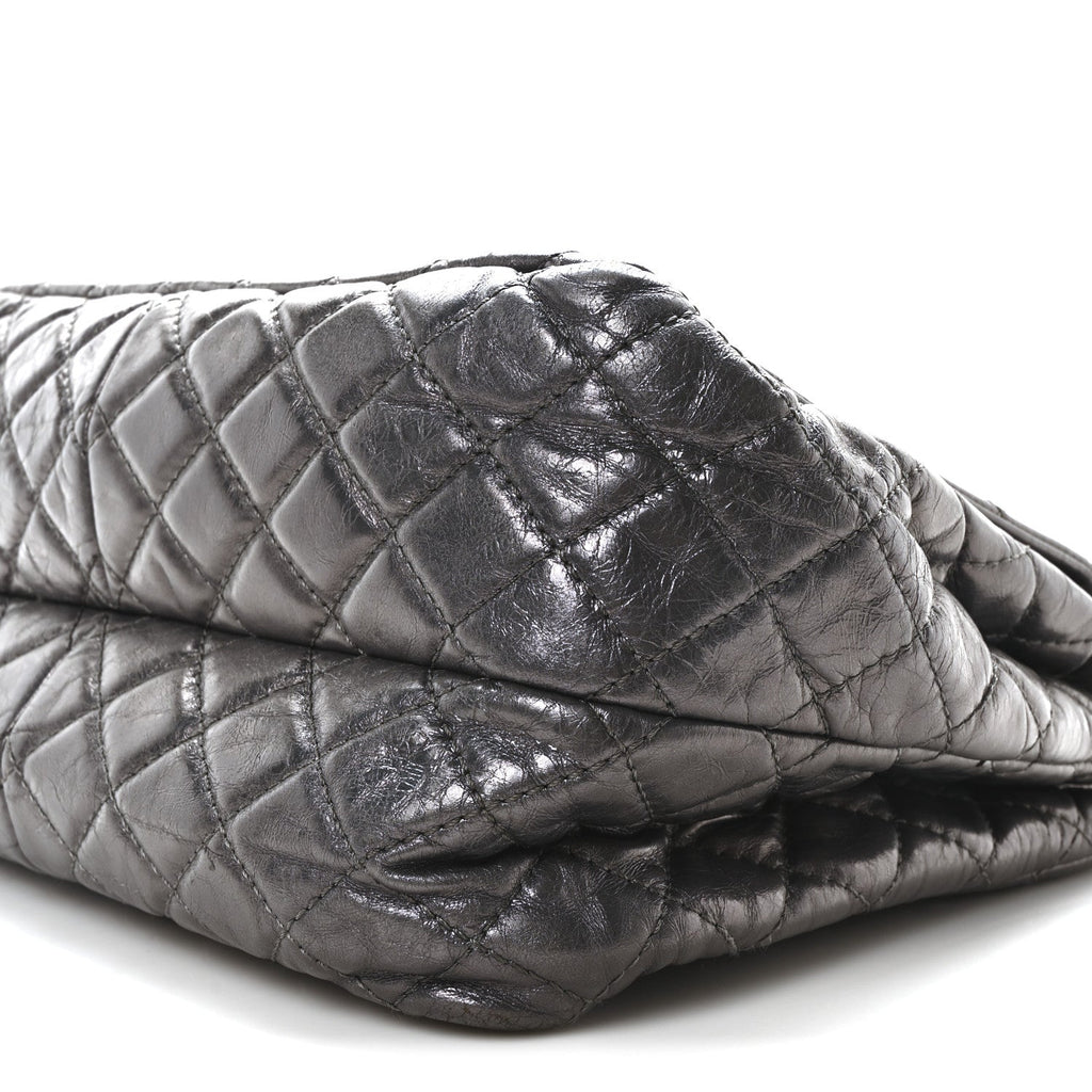 Metallic Aged Calfskin Quilted Reissue 2.55 Accordion Flap Dark Silver