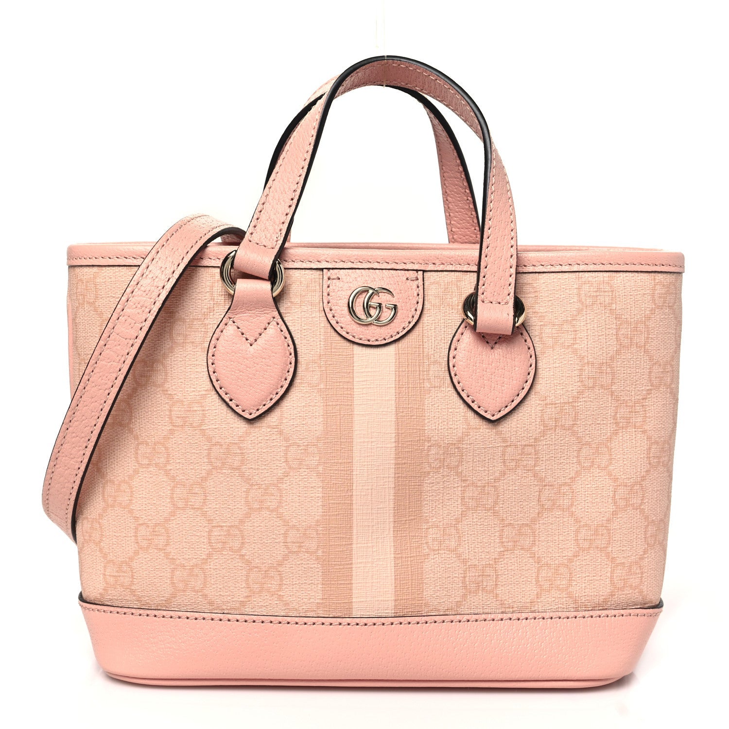 GG Supreme Monogram Textured Dollar Calfskin Mini Ophidia Shoulder Tote Bag Rose Pink