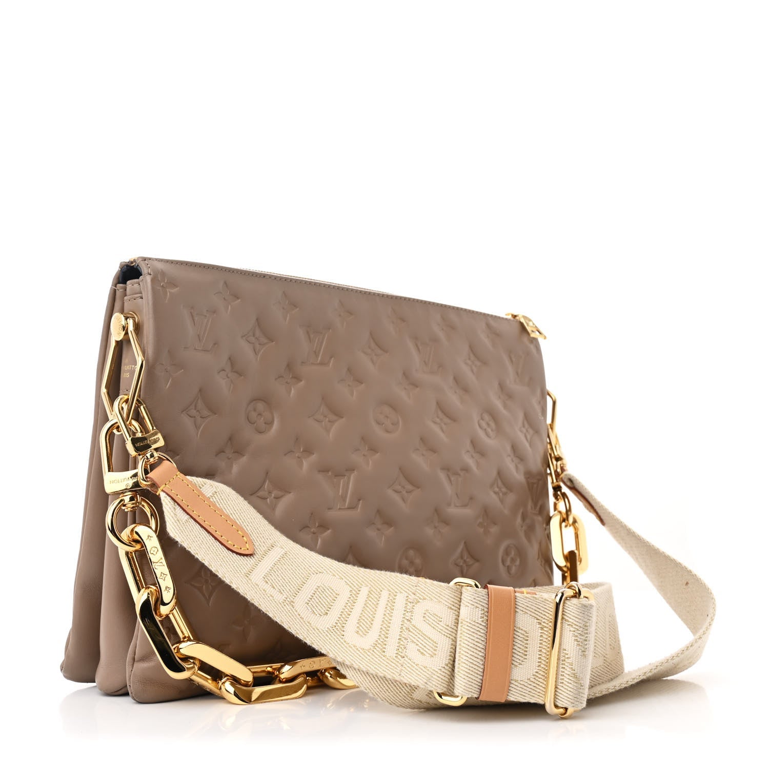 Lambskin Embossed Monogram Coussin MM Taupe