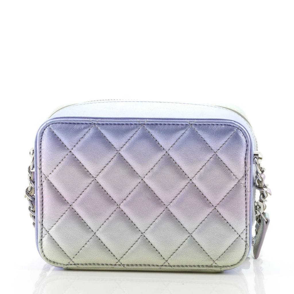 Zip Around Vanity Case with Chain Quilted Gradient Metallic Calfskin with Gradient Hardware Mini