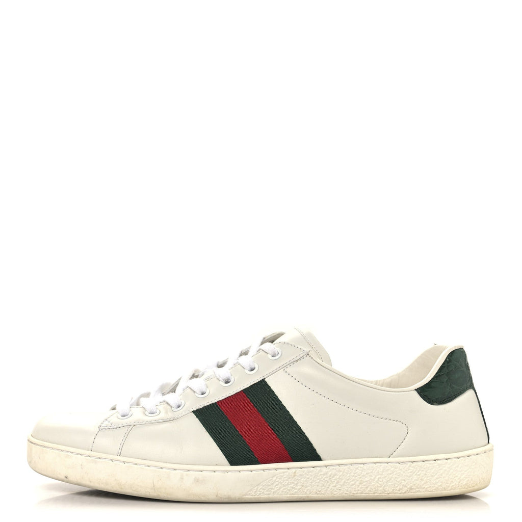 Calfskin Crocodile Web Mens Ace Sneakers 10 White Green