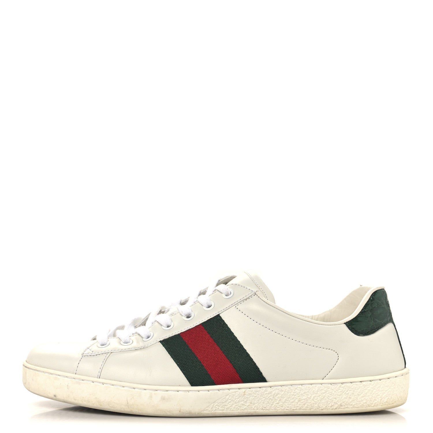 Calfskin Crocodile Web Mens Ace Sneakers 10 White Green