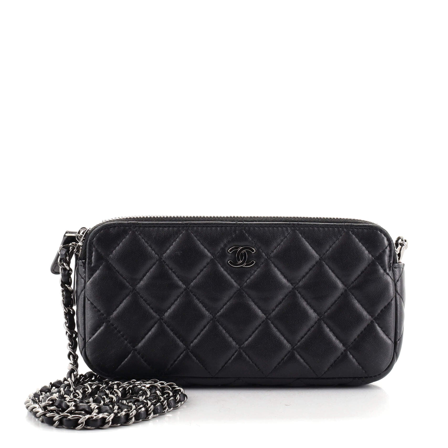 Double Zip Clutch with Chain Quilted Lambskin