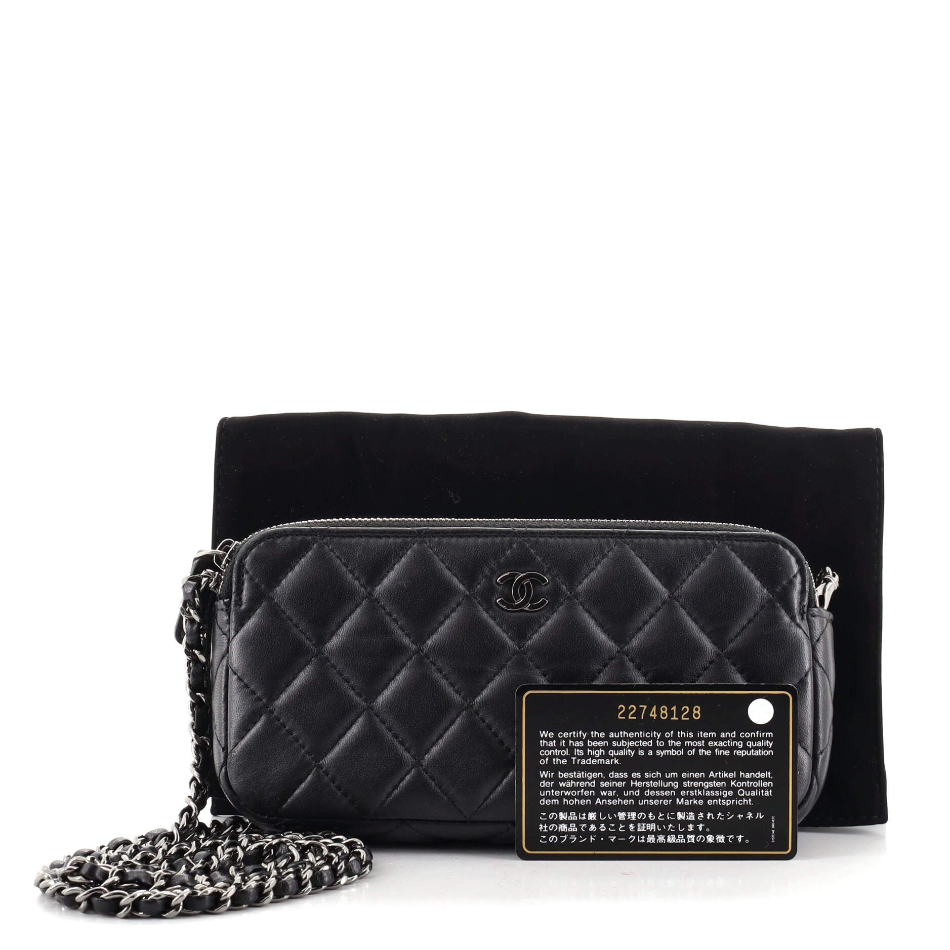 Double Zip Clutch with Chain Quilted Lambskin