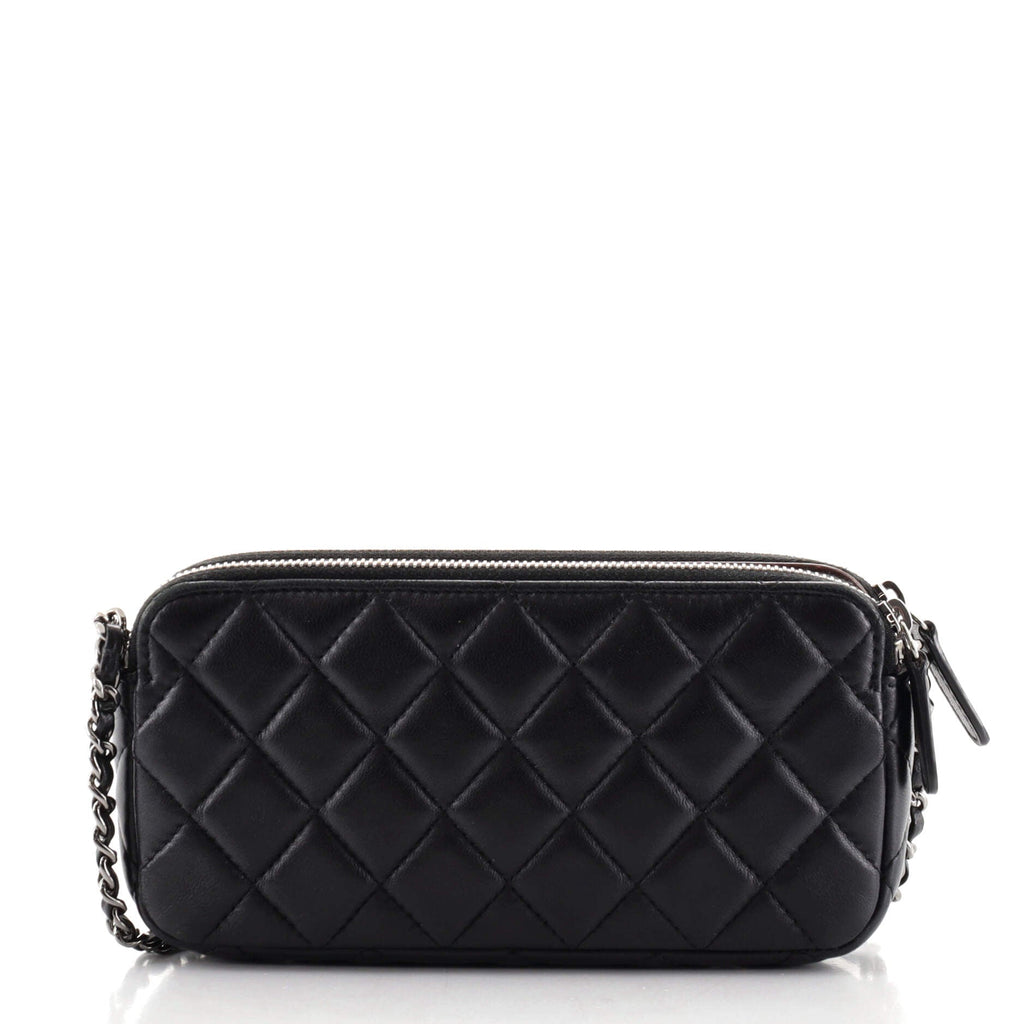 Double Zip Clutch with Chain Quilted Lambskin