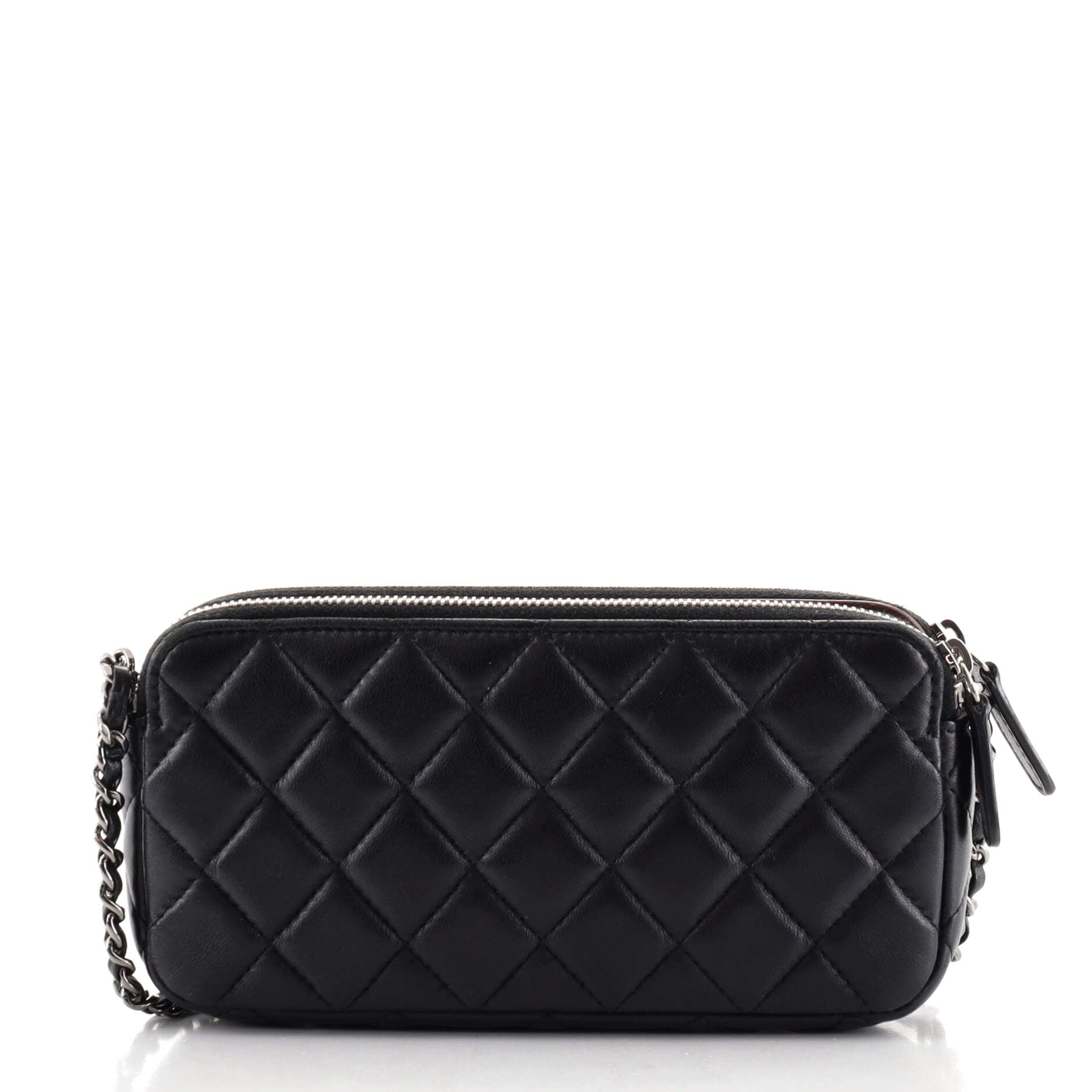 Double Zip Clutch with Chain Quilted Lambskin