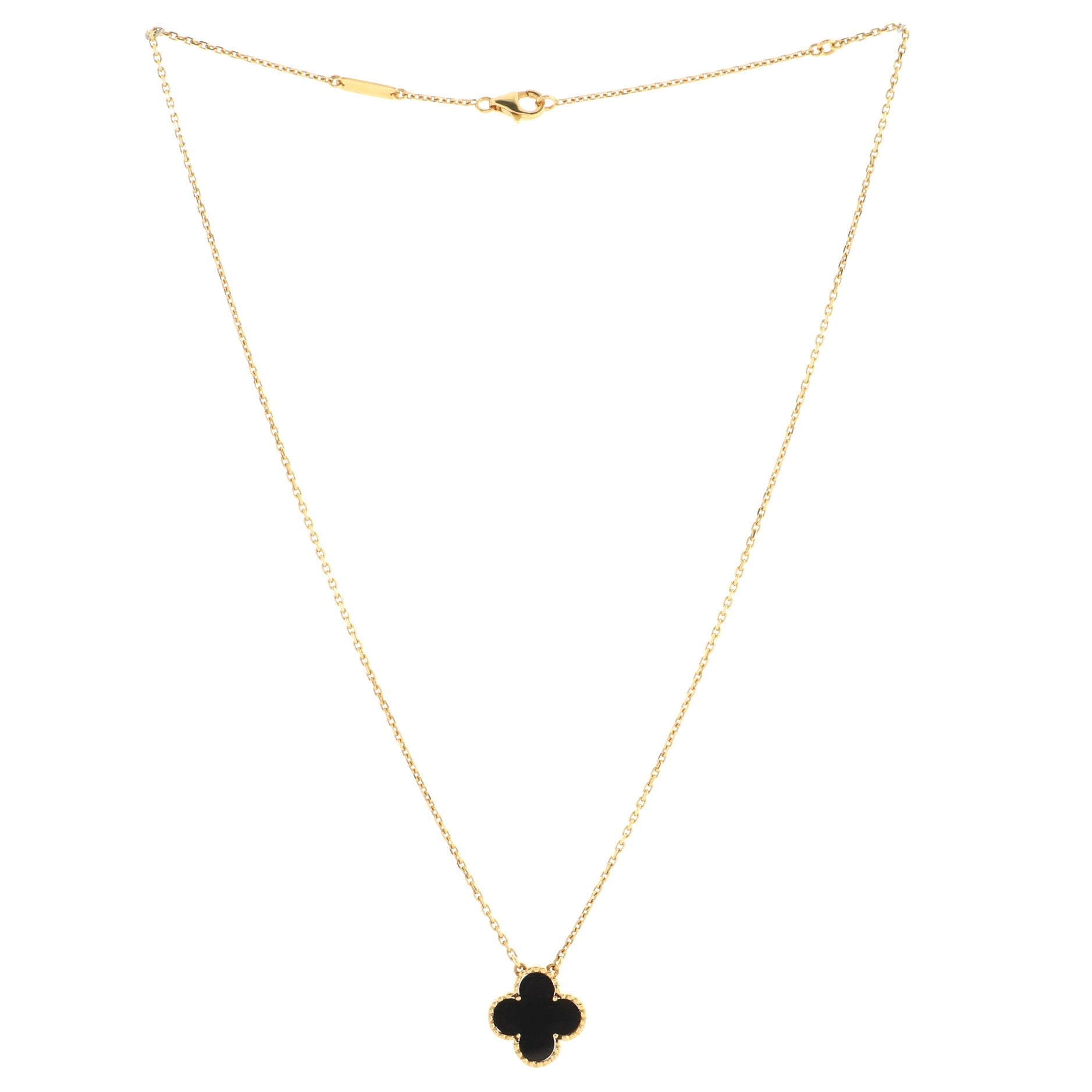 Vintage Alhambra Pendant Necklace 18K Yellow Gold and Onyx