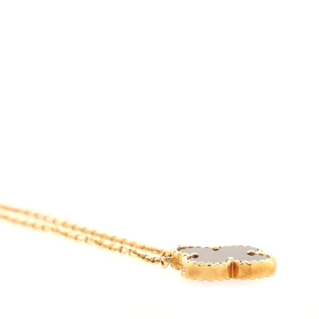 Vintage Alhambra Pendant Necklace 18K Yellow Gold and Onyx