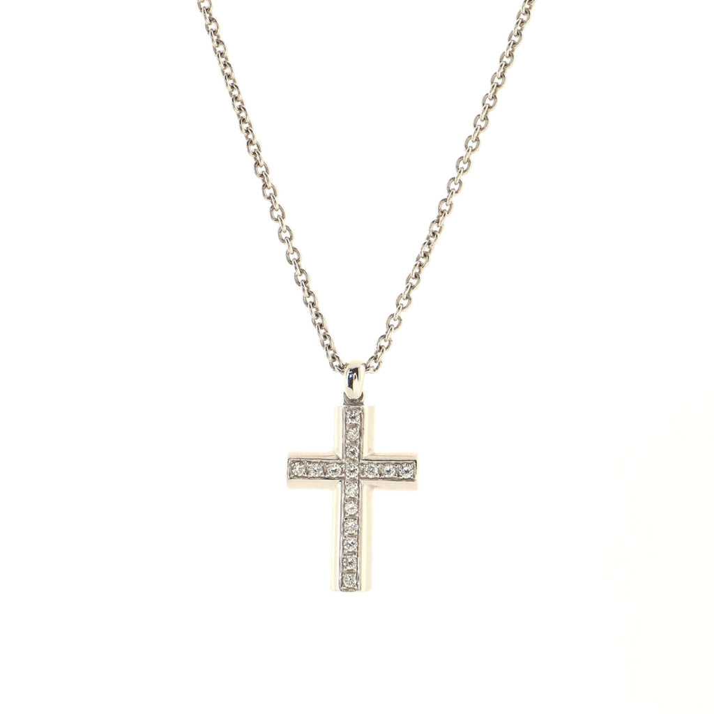 Latin Cross Necklace 18K White Gold and Diamonds