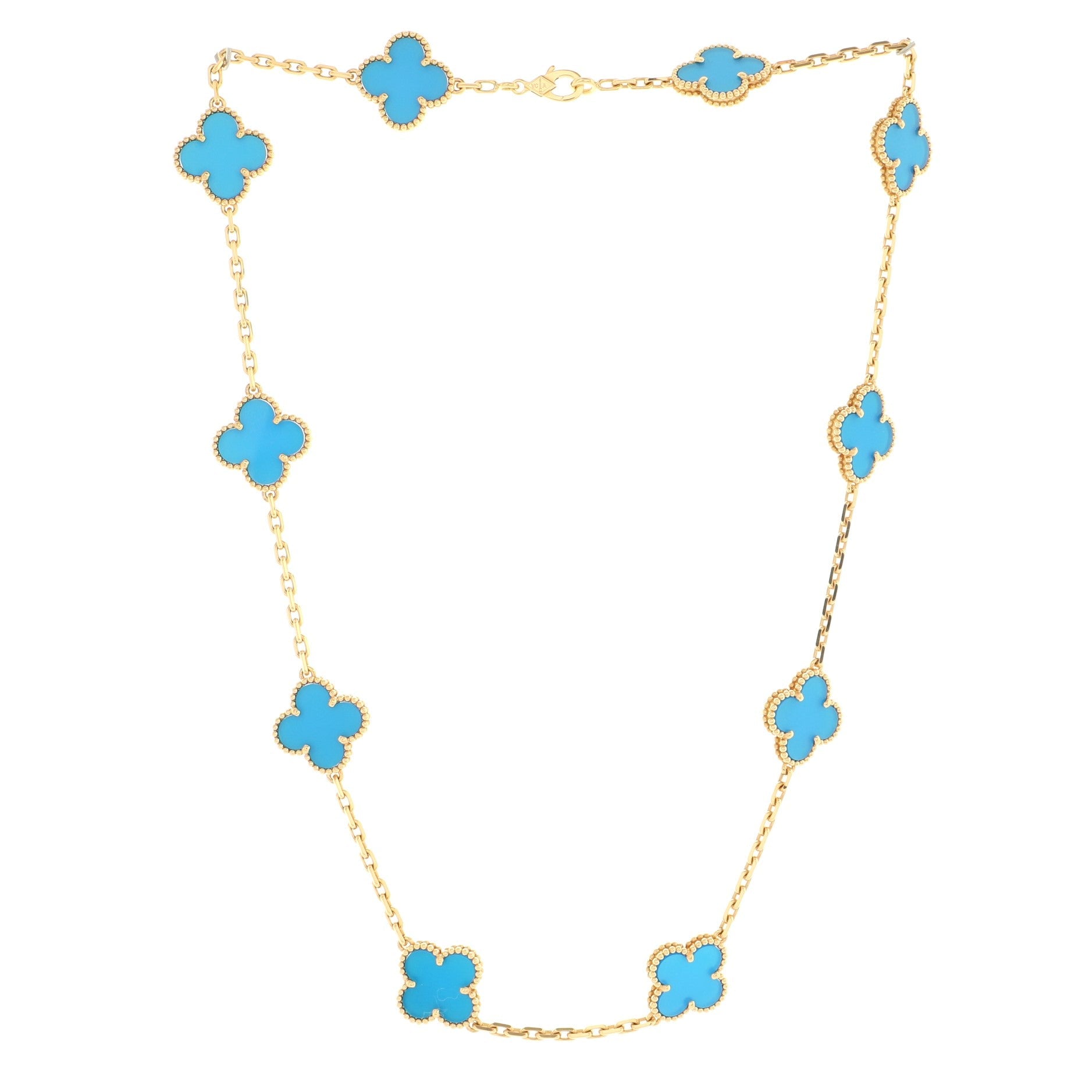 Vintage Alhambra 10 Motifs Necklace 18K Yellow Gold and Agate