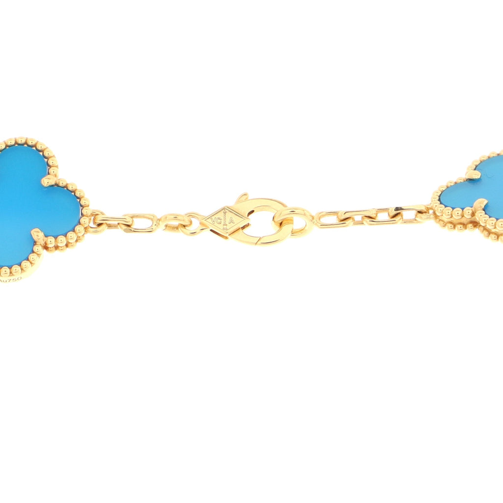 Vintage Alhambra 10 Motifs Necklace 18K Yellow Gold and Agate