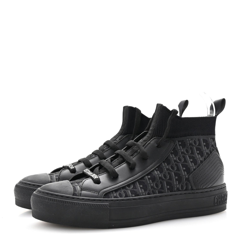 Technical Canvas Mesh Calfskin Womens Matte Oblique Walk'n Dior High Top Sneakers 36.5 Black