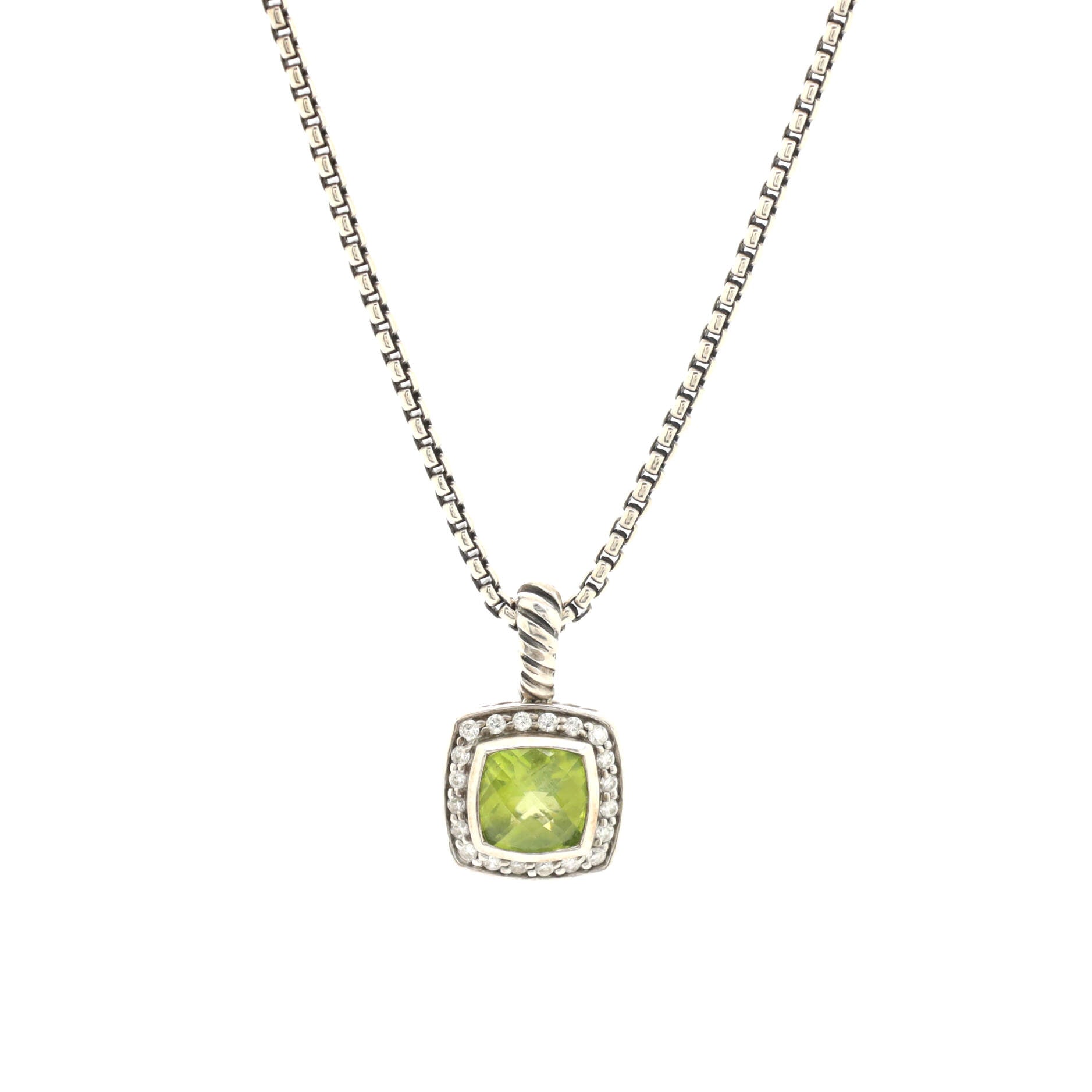 Petite Albion Pendant Necklace Sterling Silver with Peridot and Diamonds
