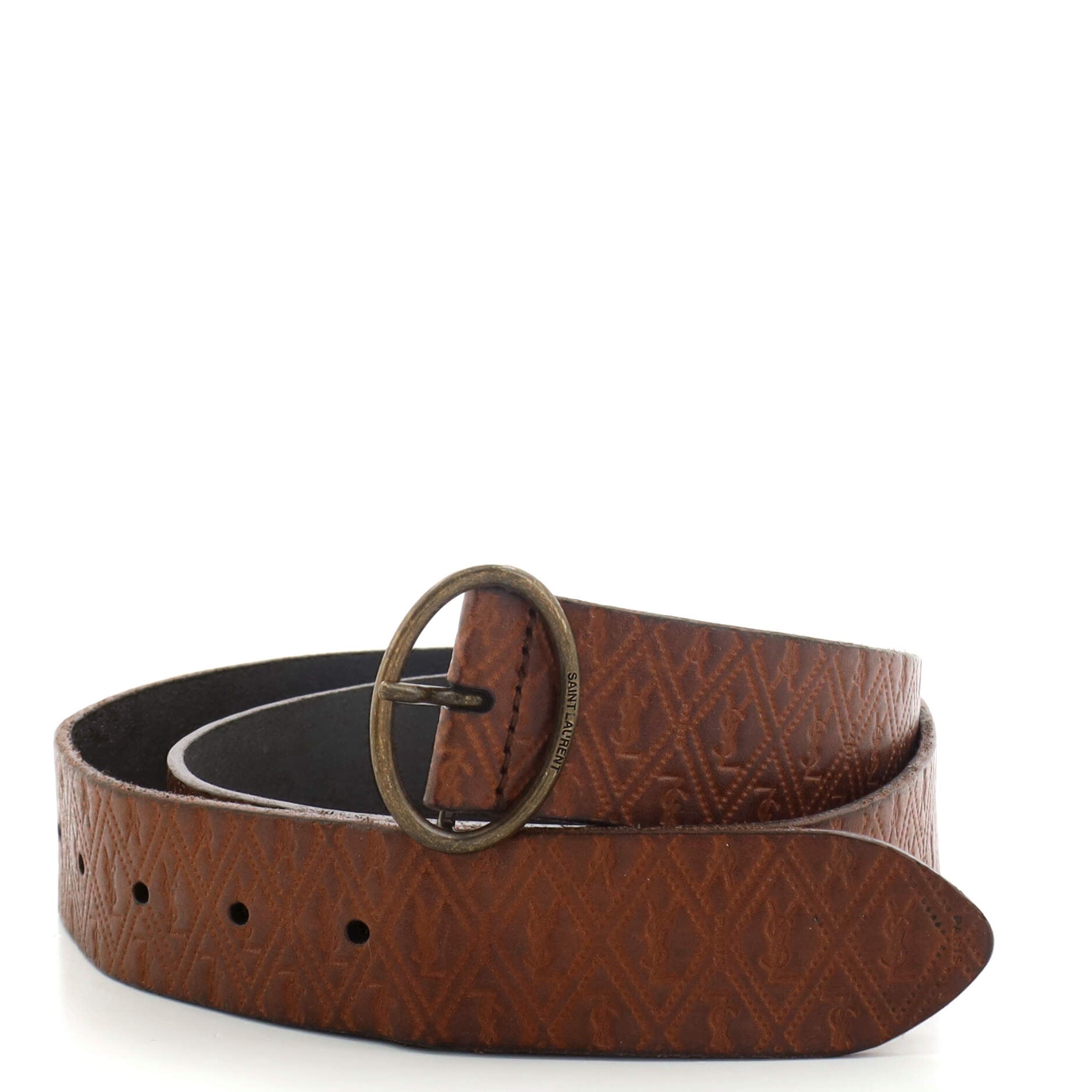 Oval Buckle Belt Monogram Embossed Leather Medium 90