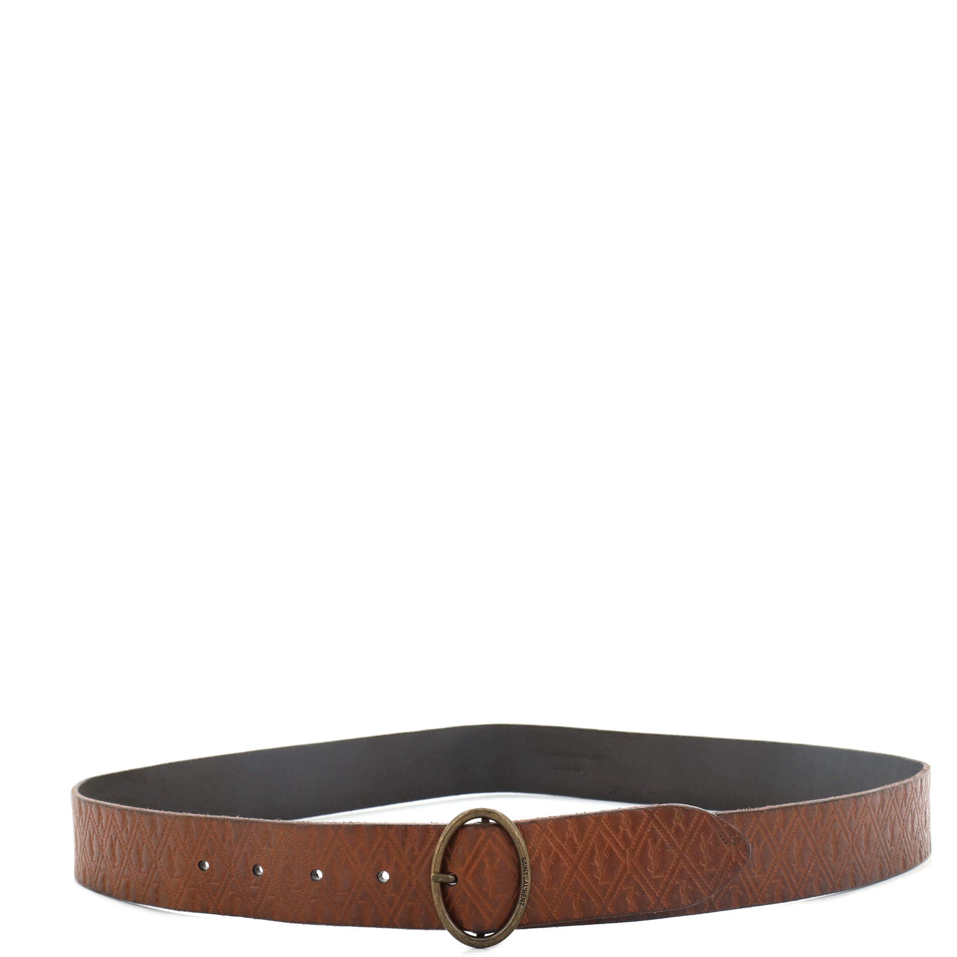 Oval Buckle Belt Monogram Embossed Leather Medium 90
