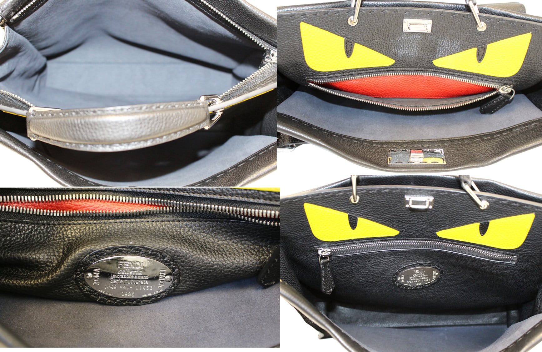 Fendi Black Leather Selleria Peekaboo Monster Shoulder Handbag