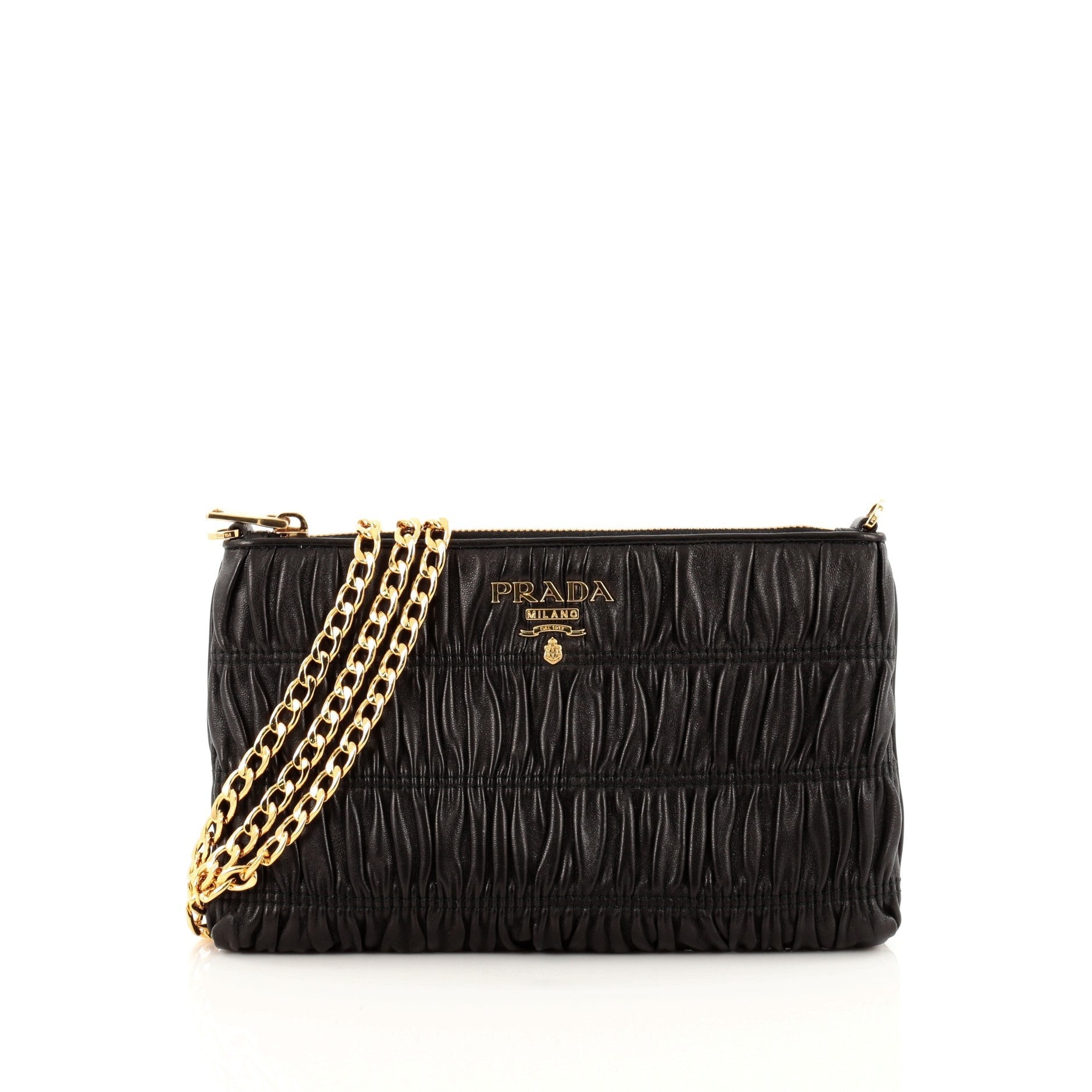 Gaufre Convertible Chain Clutch Nappa Leather Small